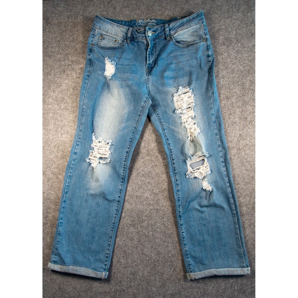 Resfeber Distressed Skinny Boyfriend Jeans Sz 10 Medium Wash Cuffed